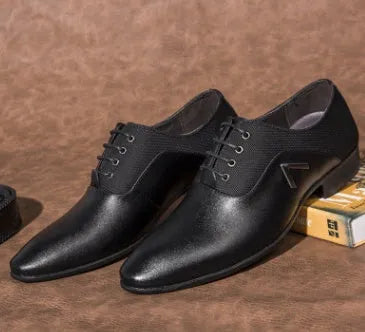 Men's Oxford business casual shoes in black, brown, and yellow with artificial PU leather upper
