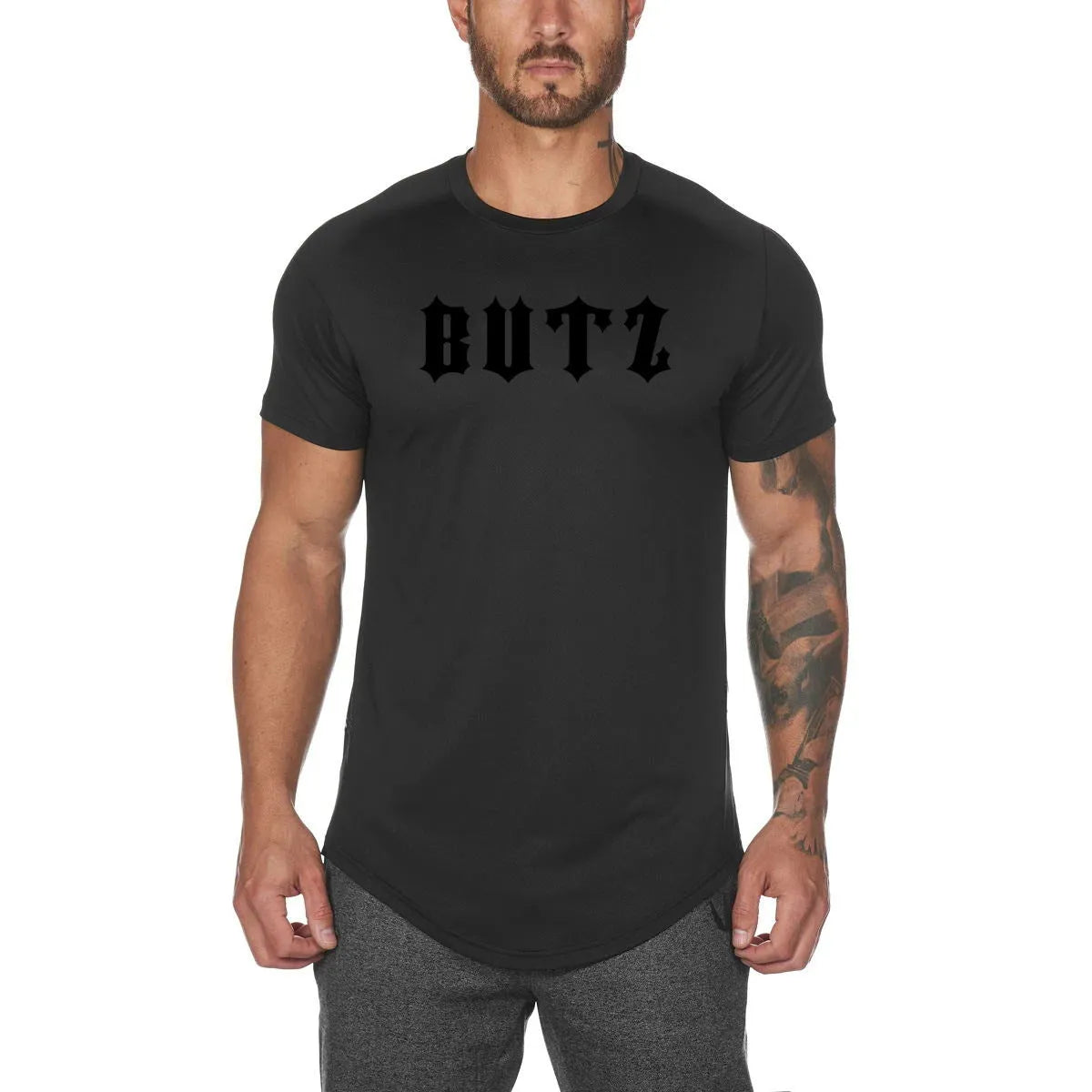 Men's cotton-spandex fitness shirt in multiple colours with optional letter print design