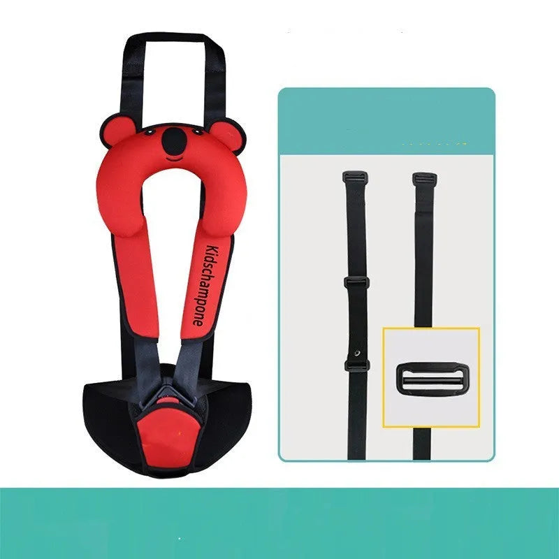 Polyester portable child safety seat belt retainer with padded seat measuring 33 by 22 by 9.5cm