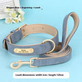 Rose red double-layer leather dog collar with mohair lining and matching leash laid flat.
