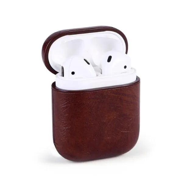 Genuine leather protective case for Apple Airpods charging case in black, brown, light brown and red colours