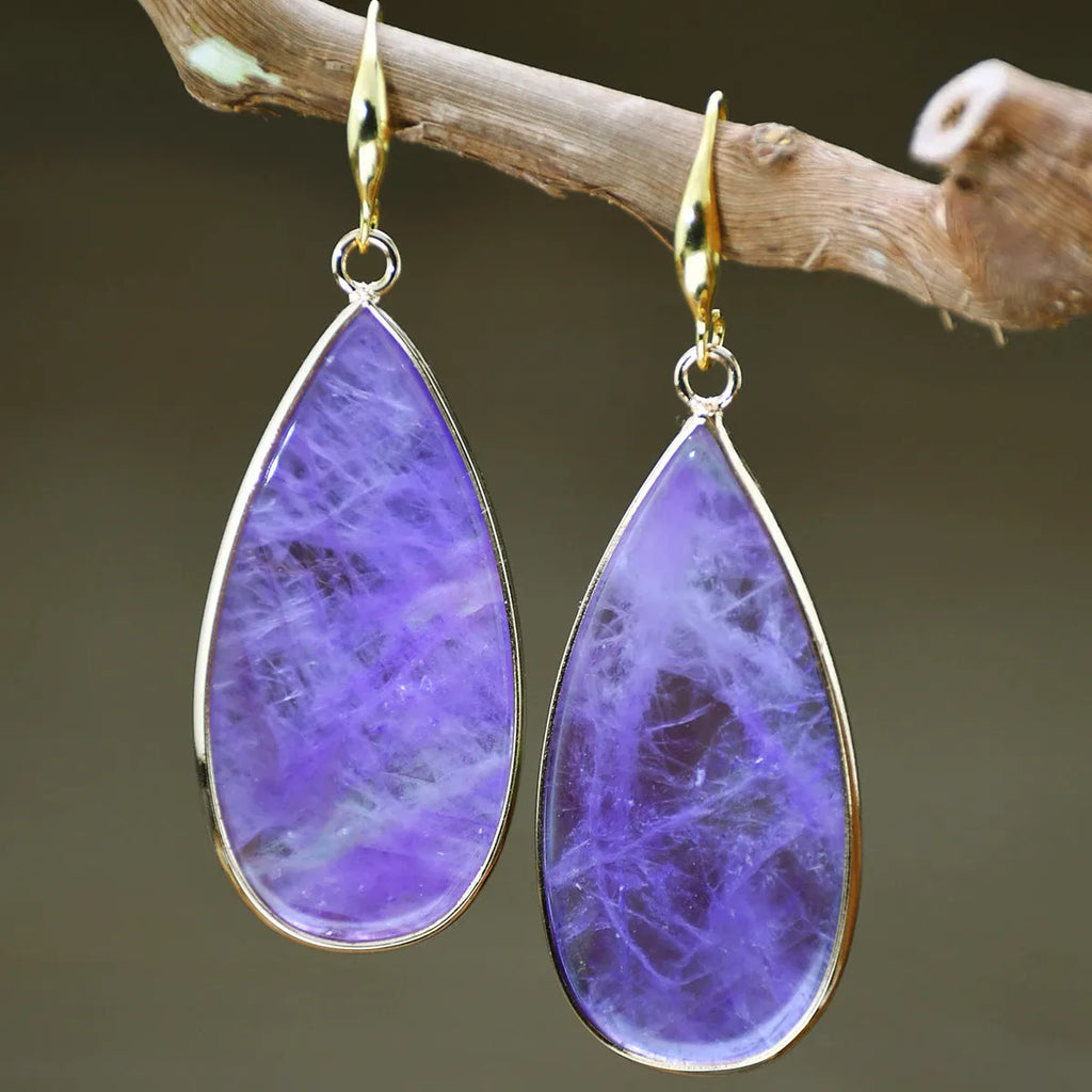 Vintage long water drop earrings handcrafted from Tigereye stone with retro design