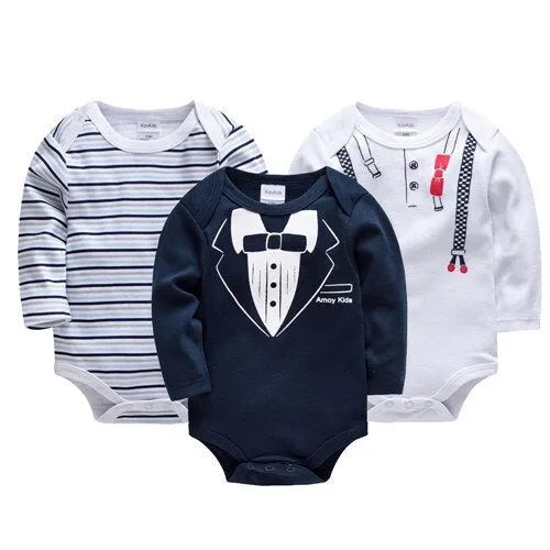 Cotton long sleeve baby jumpsuit with blue elephant print, available in sizes 3M to 24M