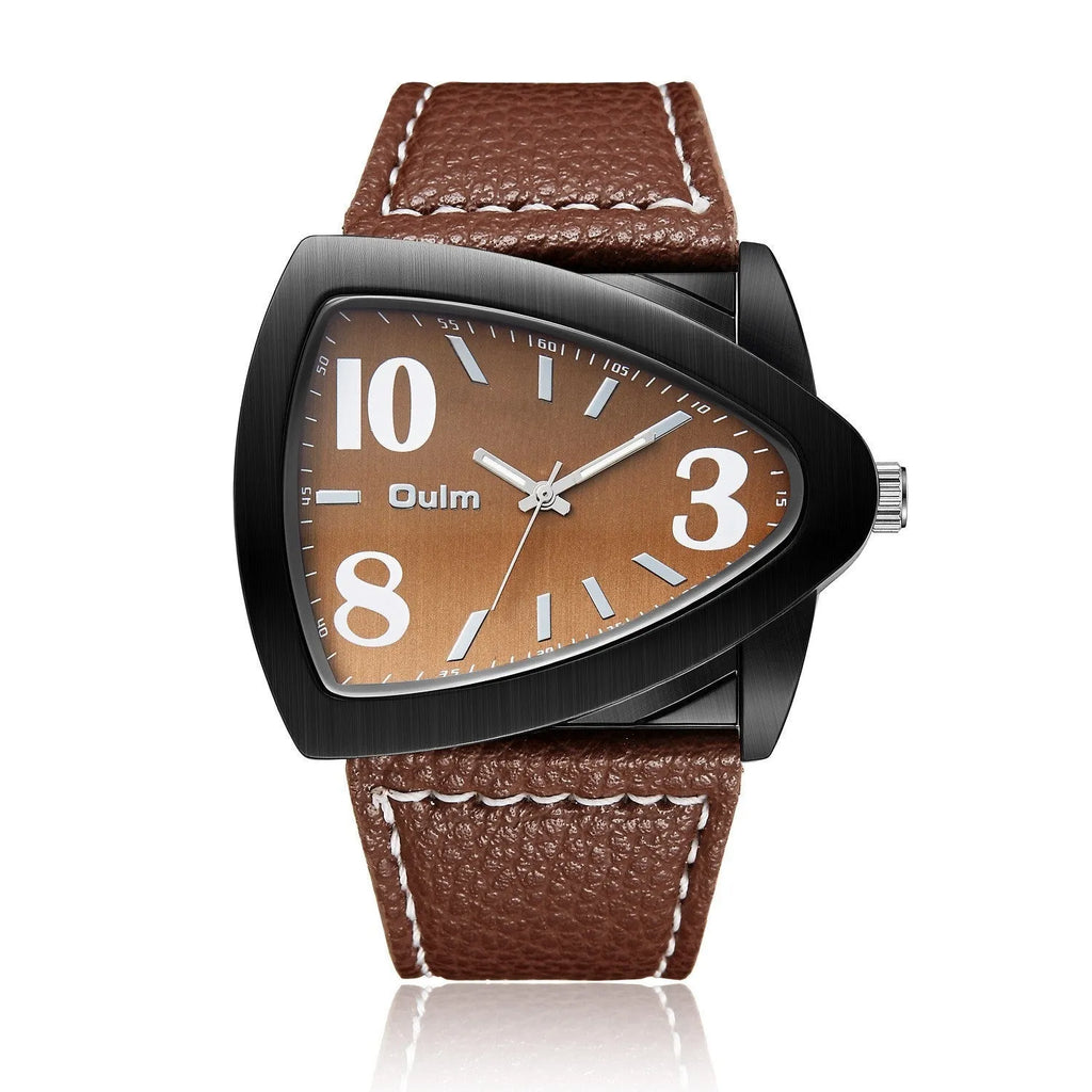 Men's brown, black and blue casual triangle belt quartz watch with 9mm thickness