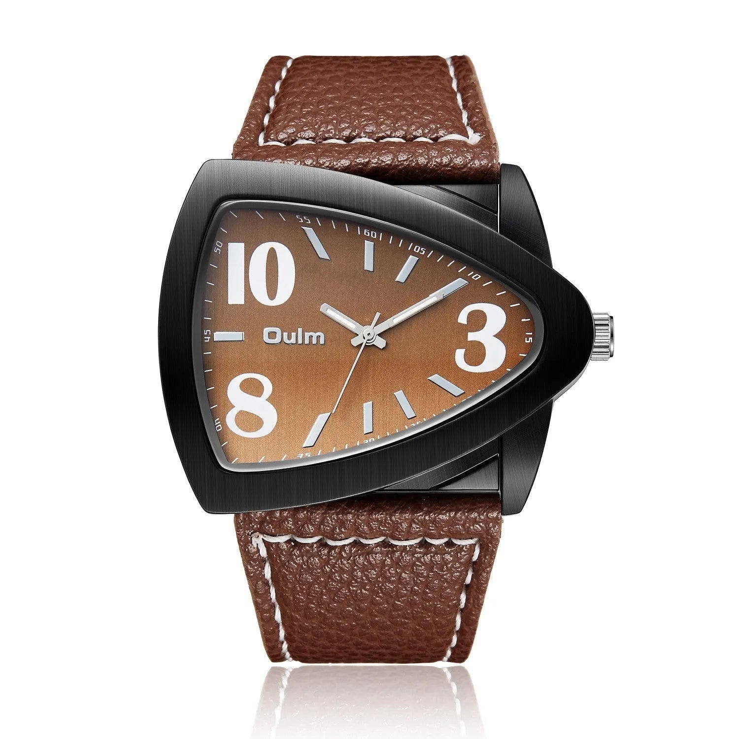 Men's brown, black and blue casual triangle belt quartz watch with 9mm thickness