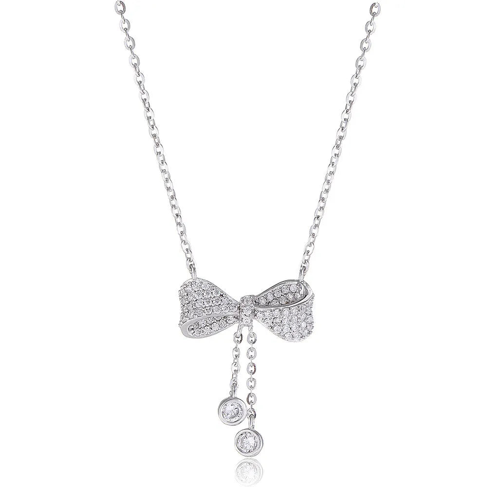 S925 sterling silver bow necklace on adjustable O-ring chain