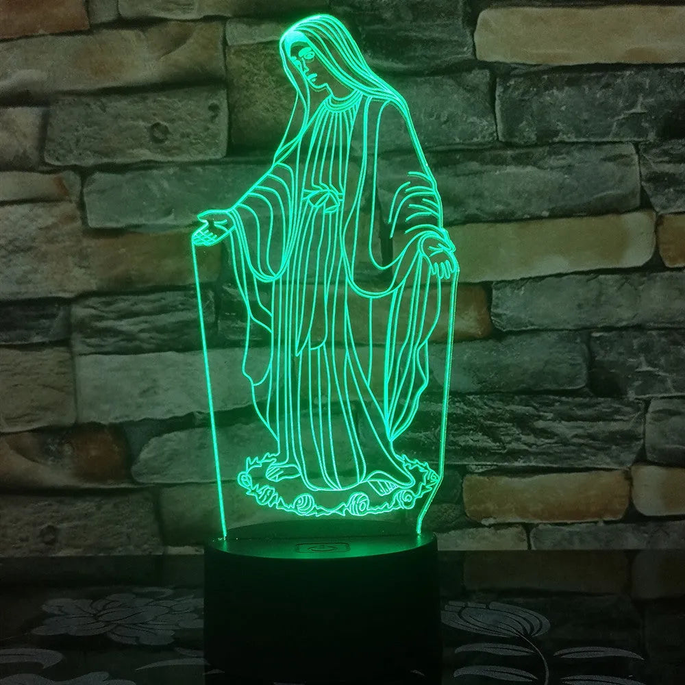 3D LED night light showing colourful dual-ring pattern from laser-engraved acrylic plate with touch control base