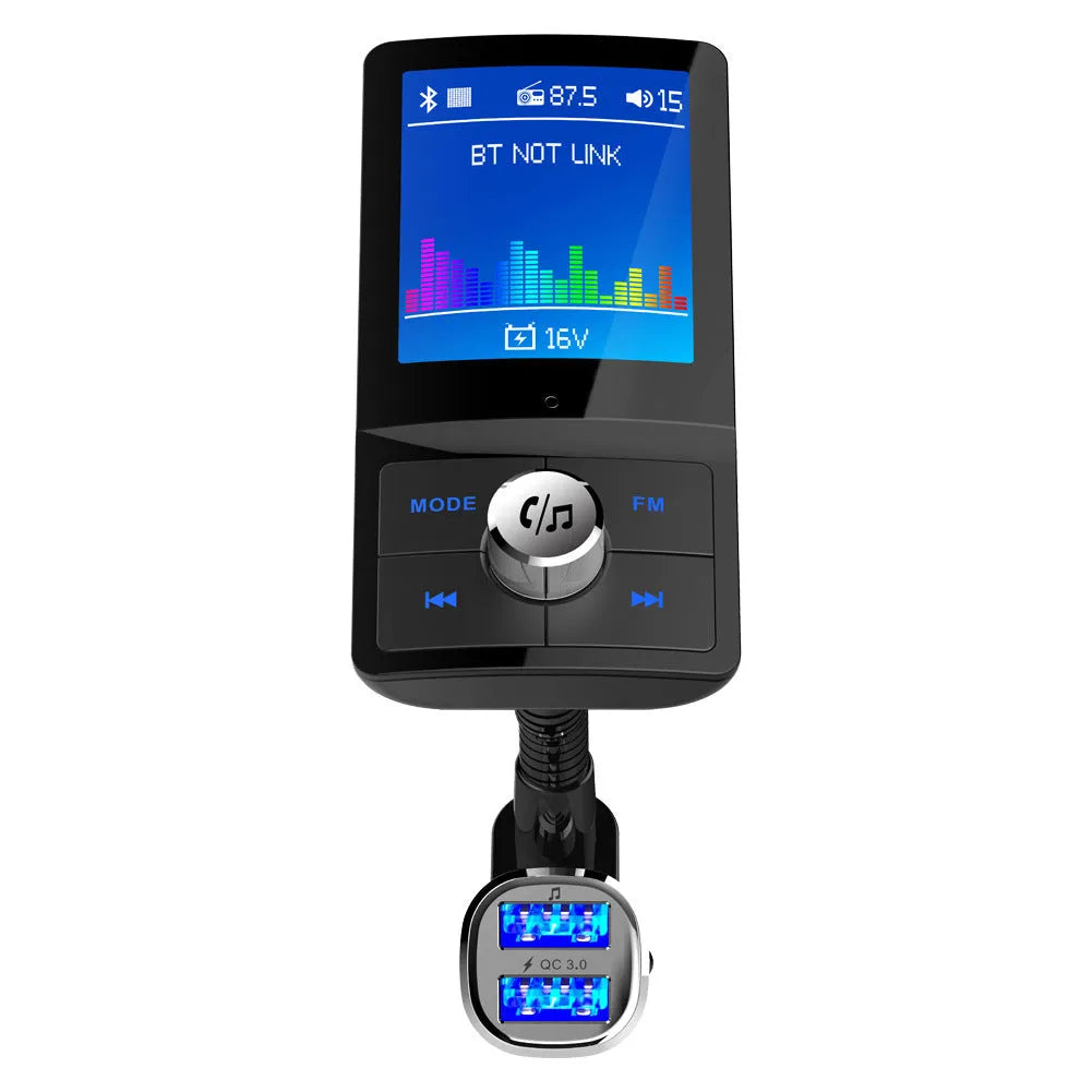 Car speakerphone Bluetooth FM transmitter with LCD display and dual QC3.0 USB ports