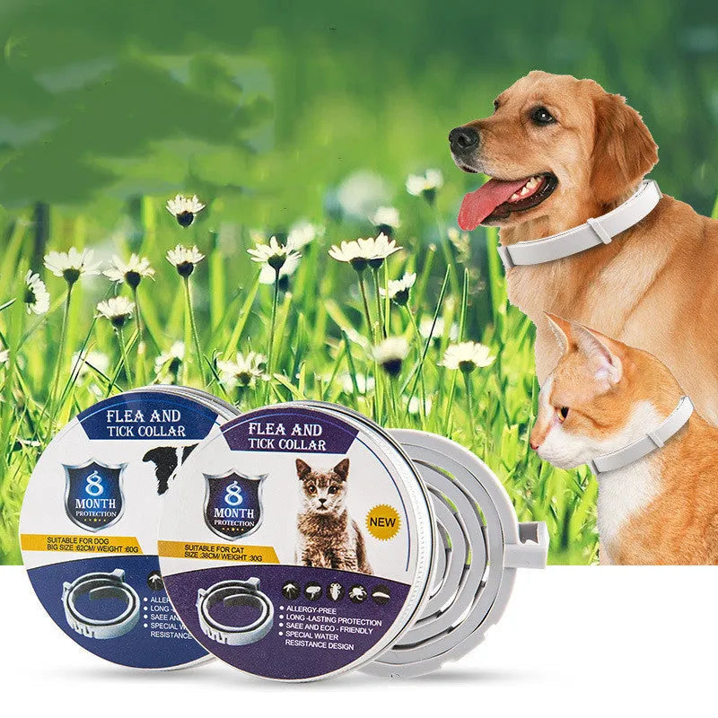 Adjustable pet anti-mosquito collar for cats and dogs, made with TPR silica gel and natural plant extracts, waterproof design