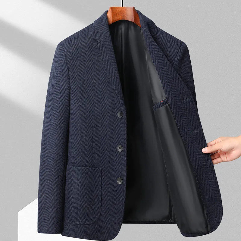 Men's loose woolen coat in solid colour for spring and autumn casual wear