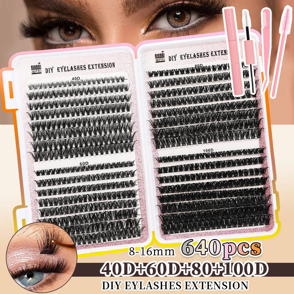 32 row book cluster eyelash set with 640 segmented lashes in two styles for DIY lash extensions