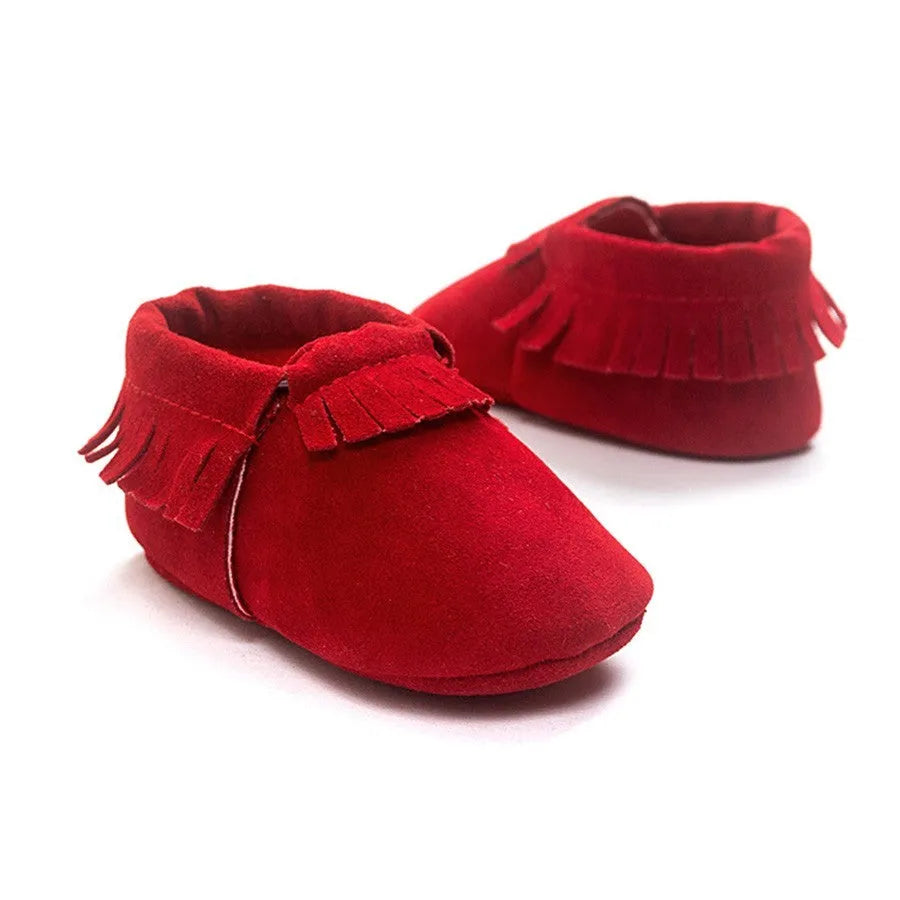 PU suede leather newborn baby shoes with soft sole and non-slip grip available in multiple colours