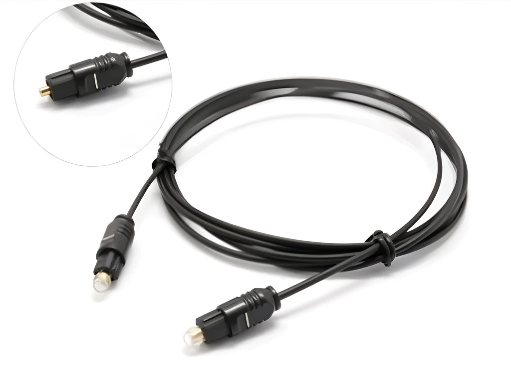 OD2.2 digital audio fibre optic cable with slim black PVC jacket on a white background.