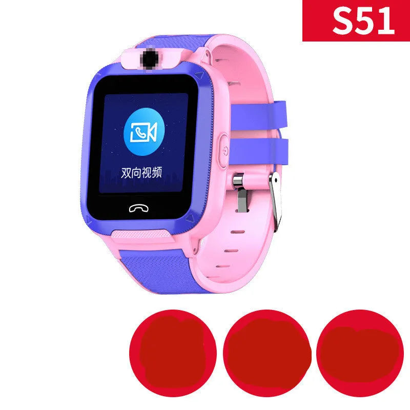 Blue children's smartwatch with a 1.44-inch screen on a silicone wristband for video calls and GPS.