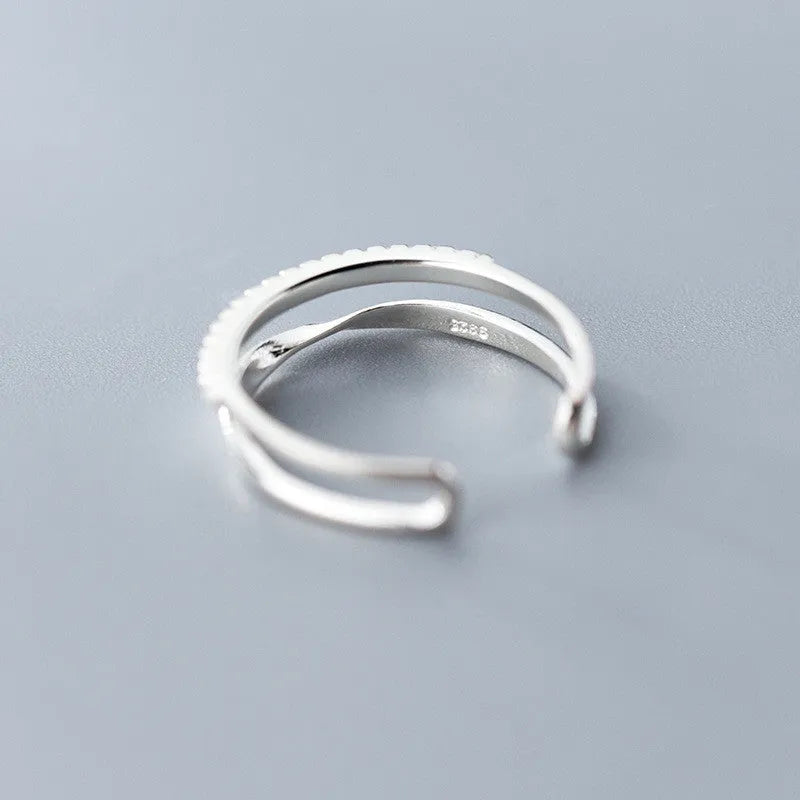 Twisted double row adjustable S925 silver ring for women Korean style