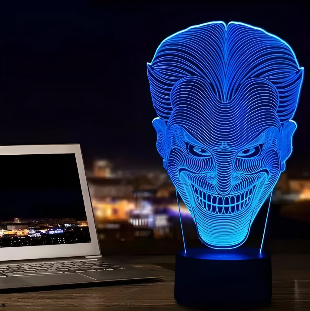 USB-powered 3D LED lamp displaying a colourful gradient, with remote control and base unit.