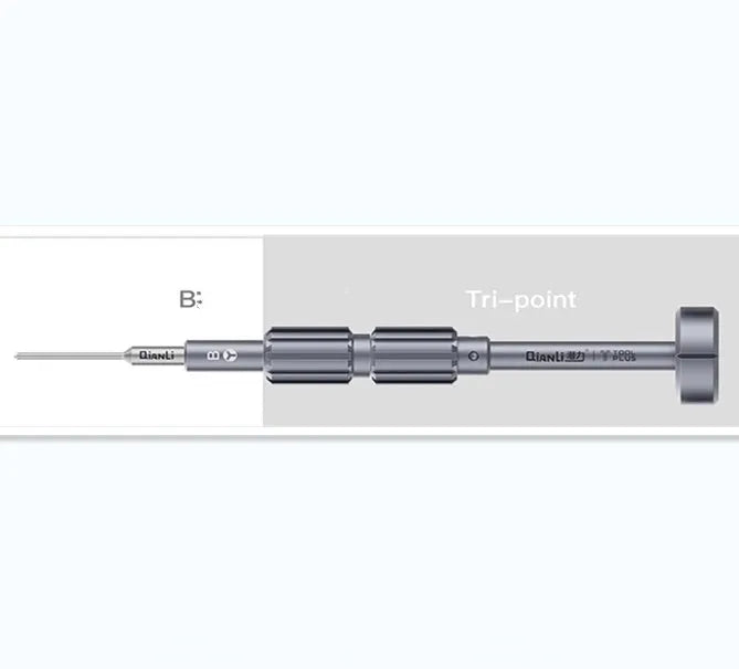 iPhone repair tool with grenade-shaped aluminium handle and T2 cross triangle tail screwdriver