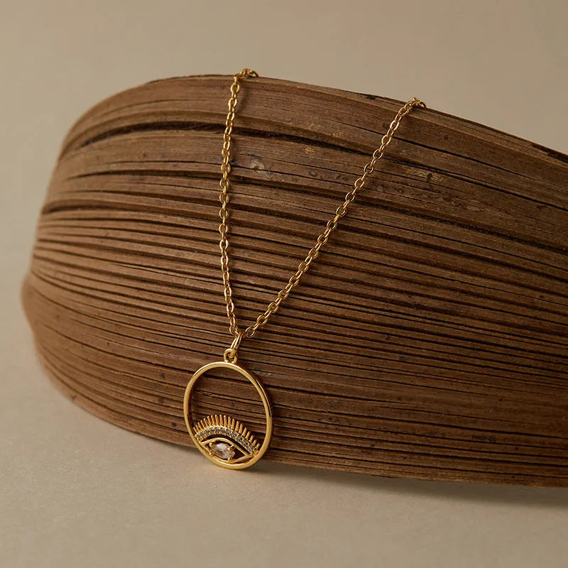 Fashion OL classic high-end versatile necklace, 18K gold-plated copper O-ring chain with geometric round pendant, 41-50cm adjustable length