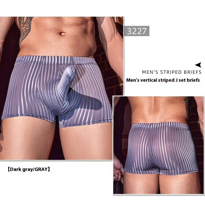 Men's vertical stripe boxer briefs in black, white and dark grey colours
