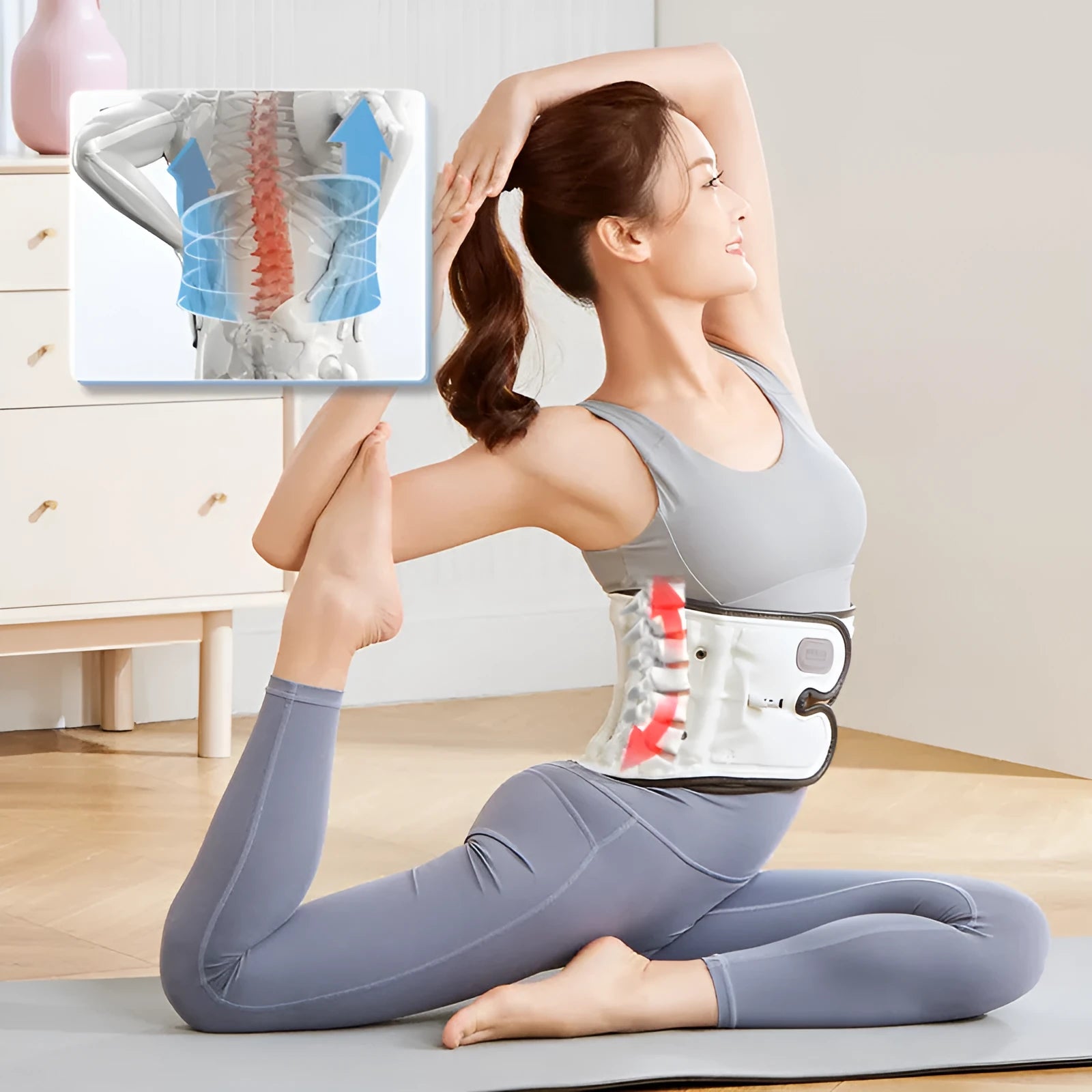 Automatic inflation lumbar waist supporter in PU material for back pain relief and posture correction