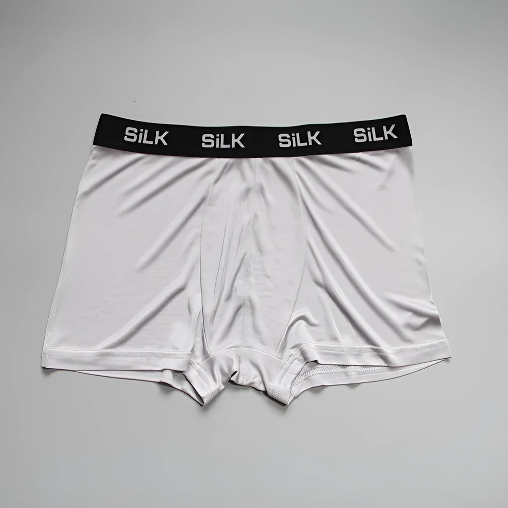 Men's silk shorts in navy blue with loose fit mid waist design