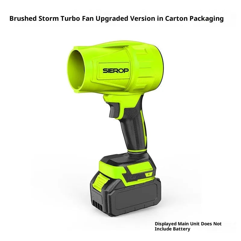 Storm Machine industrial-grade strong hair dryer with bare-metal body and 700g thrust, shown with Makita batteries and charger