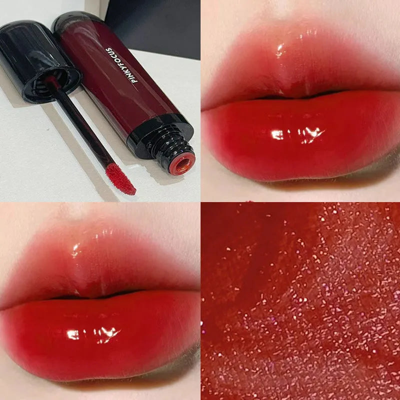 Black shiny Mirror Lip Lacquer makeup product showcasing six colour shades from the Black Citrus series.