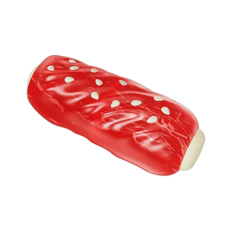Primary colour plastic dog chew toy with molar rod design and toothbrush texture pattern