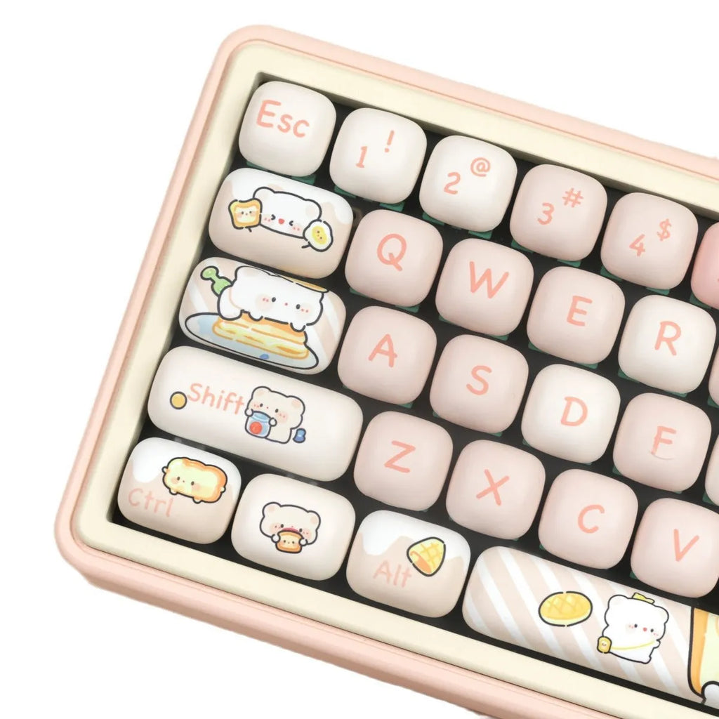 MOG steamed bread keycap set with bread bear designs on PBT material