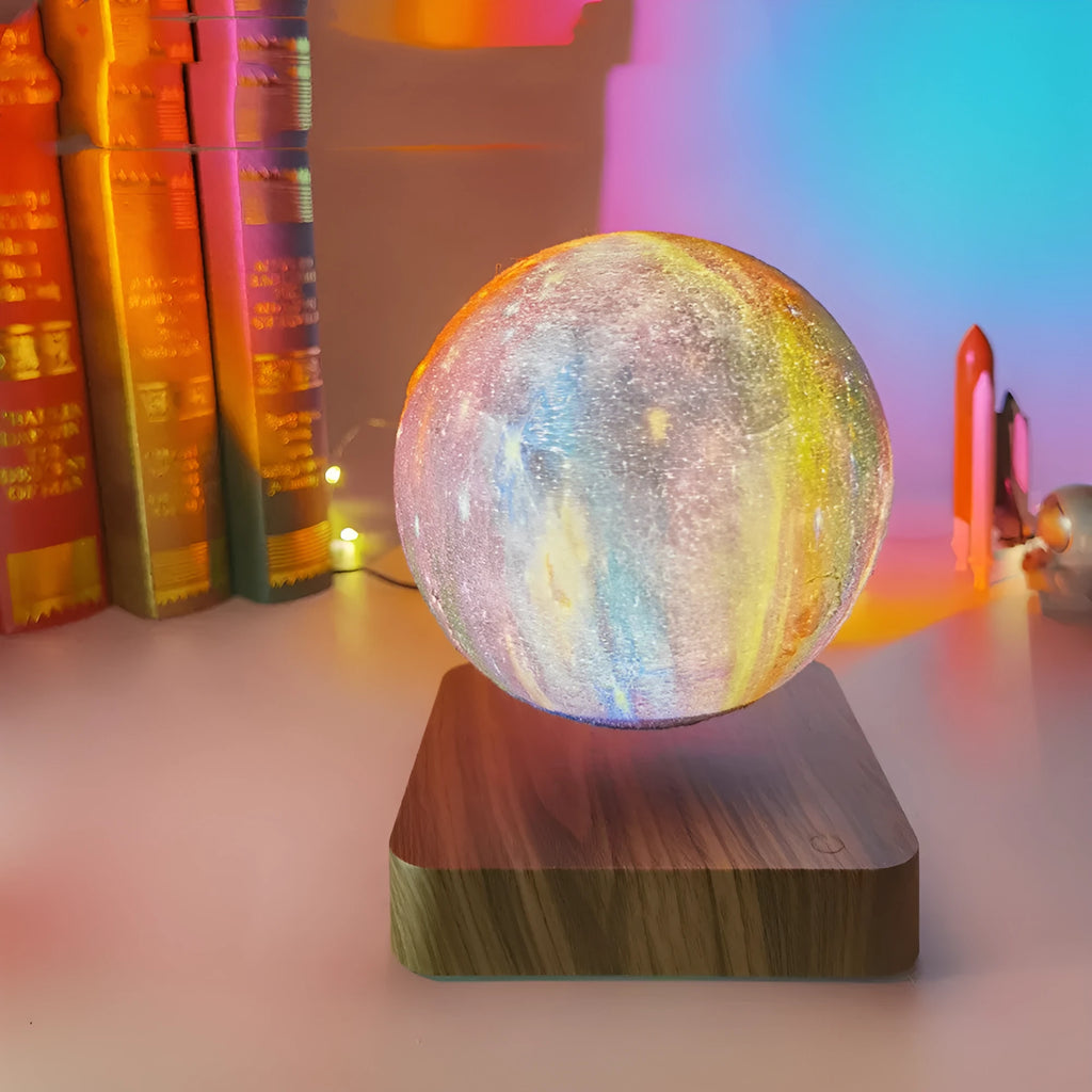 Magnetic levitation galaxy decorative light with rotating moon lamp in square walnut colour