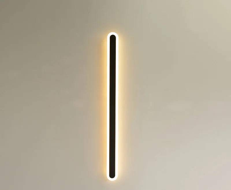 LED line wall lamp with wrought iron frame and acrylic diffuser in black warm light finish