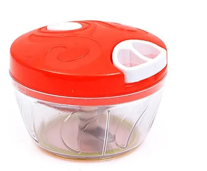 Green manual kitchen chopper with three blades, measuring approximately 13cm long