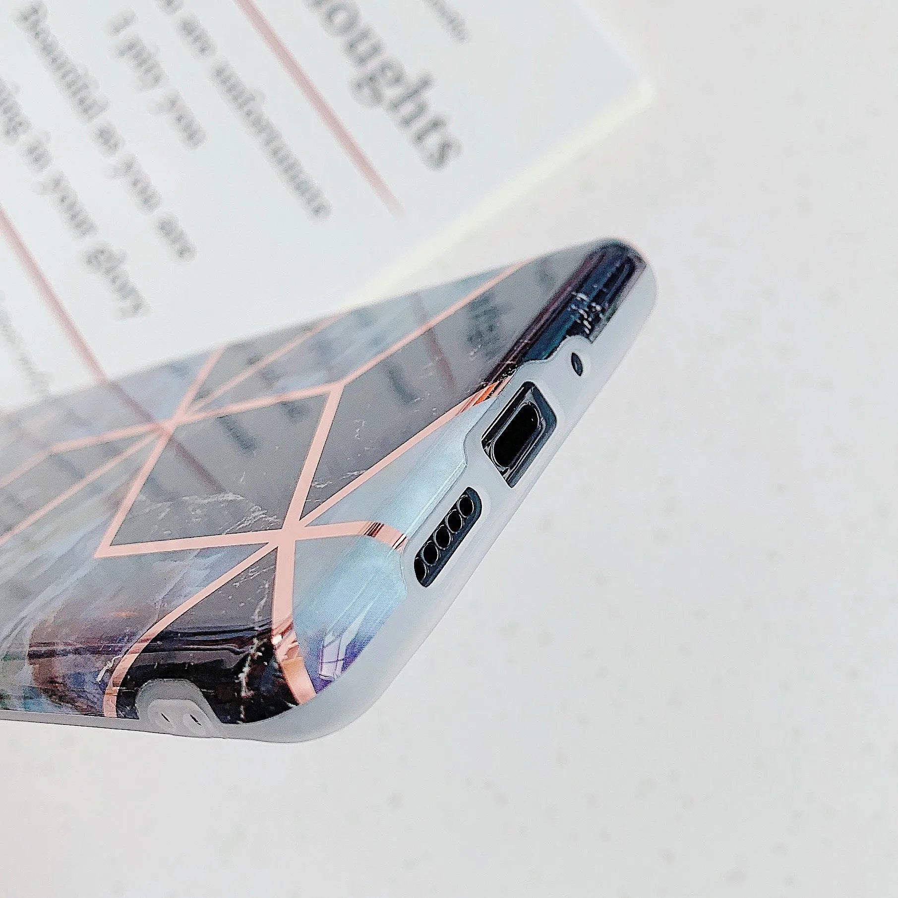 Electroplated marble finish TPU back cover case for Huawei and Samsung smartphones in multiple colours.