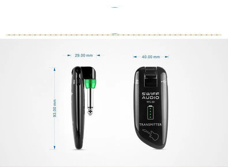 WS-50 wireless transmitter receiver kit for electric guitar with UHF 100-channel system and LCD display