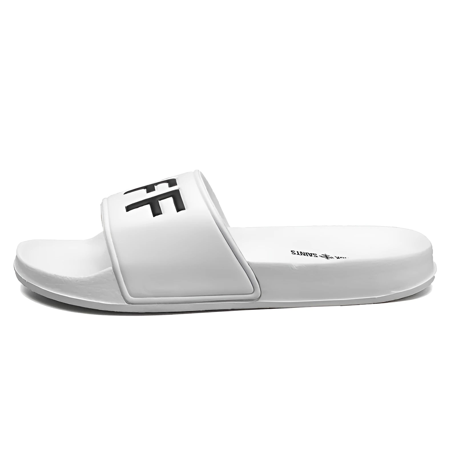 Large men's open toe personalised slippers with rubber sole in black or white colours