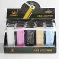Set of 20 rechargeable metal windproof cigarette lighters in assorted colours.