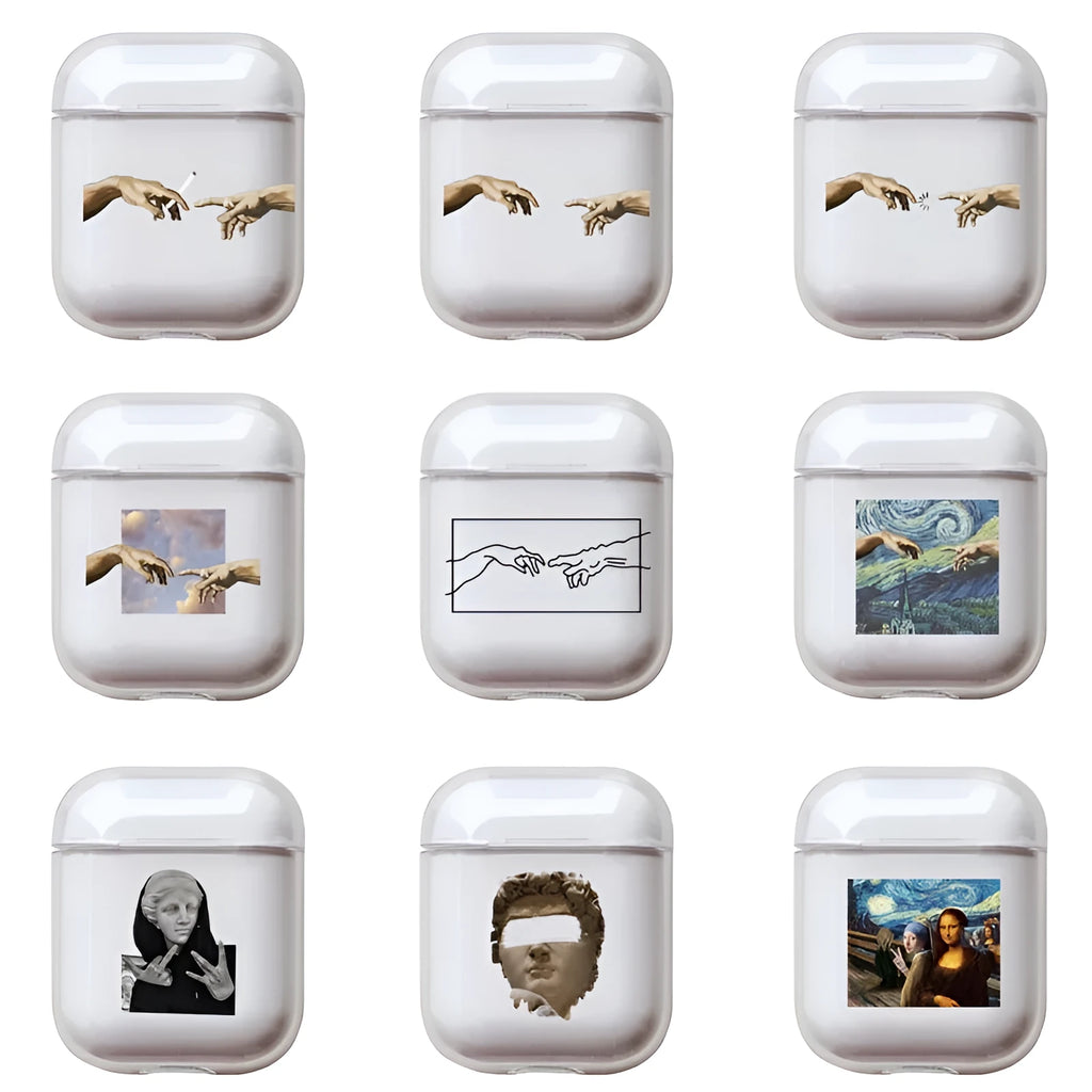 Transparent clear plastic protective cover for Apple AirPods and AirPods Pro charging case.