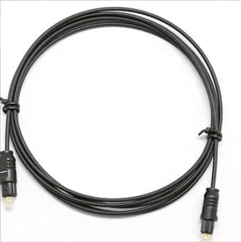 OD2.2 digital audio fibre optic cable with slim black PVC jacket on a white background.