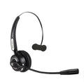 Over-ear Bluetooth headset with microphone for truck drivers and office use, shown with USB charging cable.