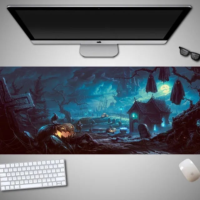 Oversized Halloween computer mouse pad with seasonal graphics and non-slip rubber base