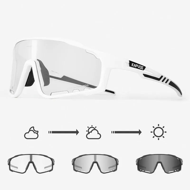 Photochromic sports sunglasses with semi-rimless TR90 frame for cycling.