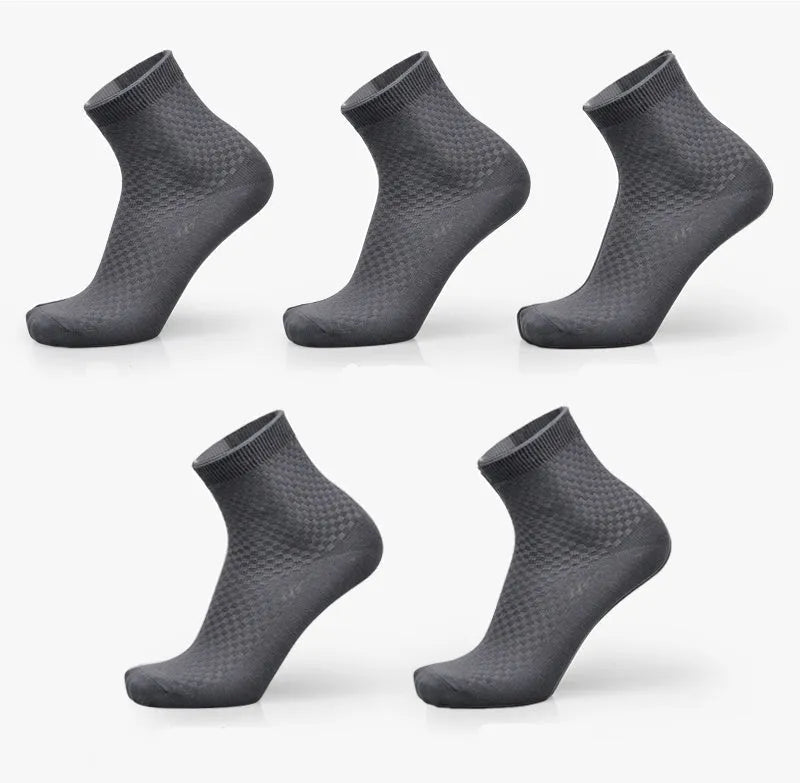 Men's bamboo fibre business socks in grey blue with a small square pattern.