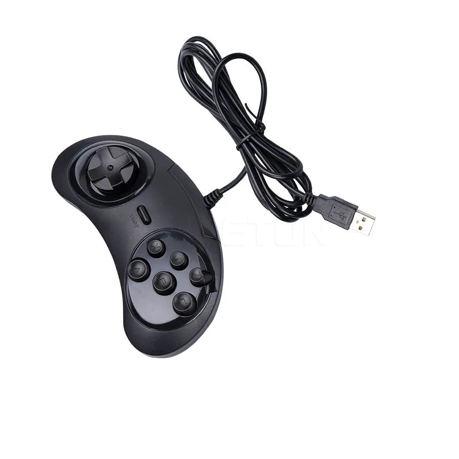 Black Sega USB computer game controller with 1.8 metre copper cable