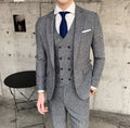 Men's three-piece slim fit suit set in khaki, flat collar, single-breasted, cotton blend fabric