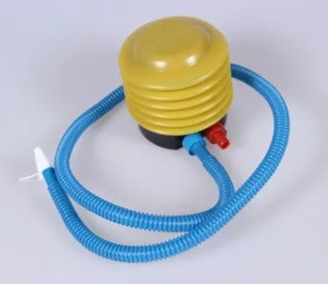 Blue and red pedal inflator pump for swim rings with 4-inch diameter and manual operation