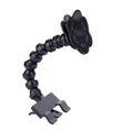 Black and white PVC pet selfie stick with a square clip and a flower clip on a blister card.