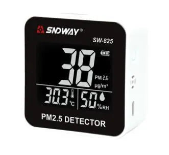 Digital air quality monitor with laser PM2.5 detector, temperature and humidity display, USB rechargeable battery