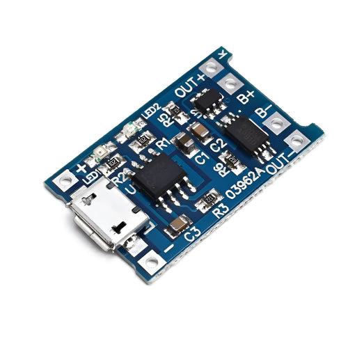 Blue TP4056 lithium battery charging and protection board with DW01 circuit