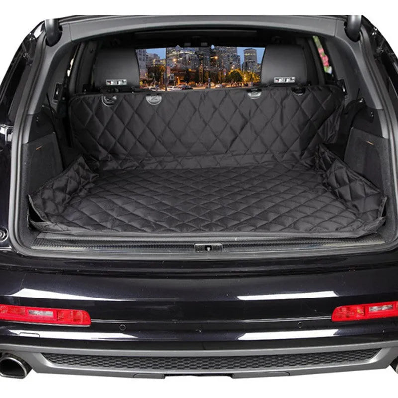 Black Oxford cloth car pet mat for dogs, available in sizes S, M, and L