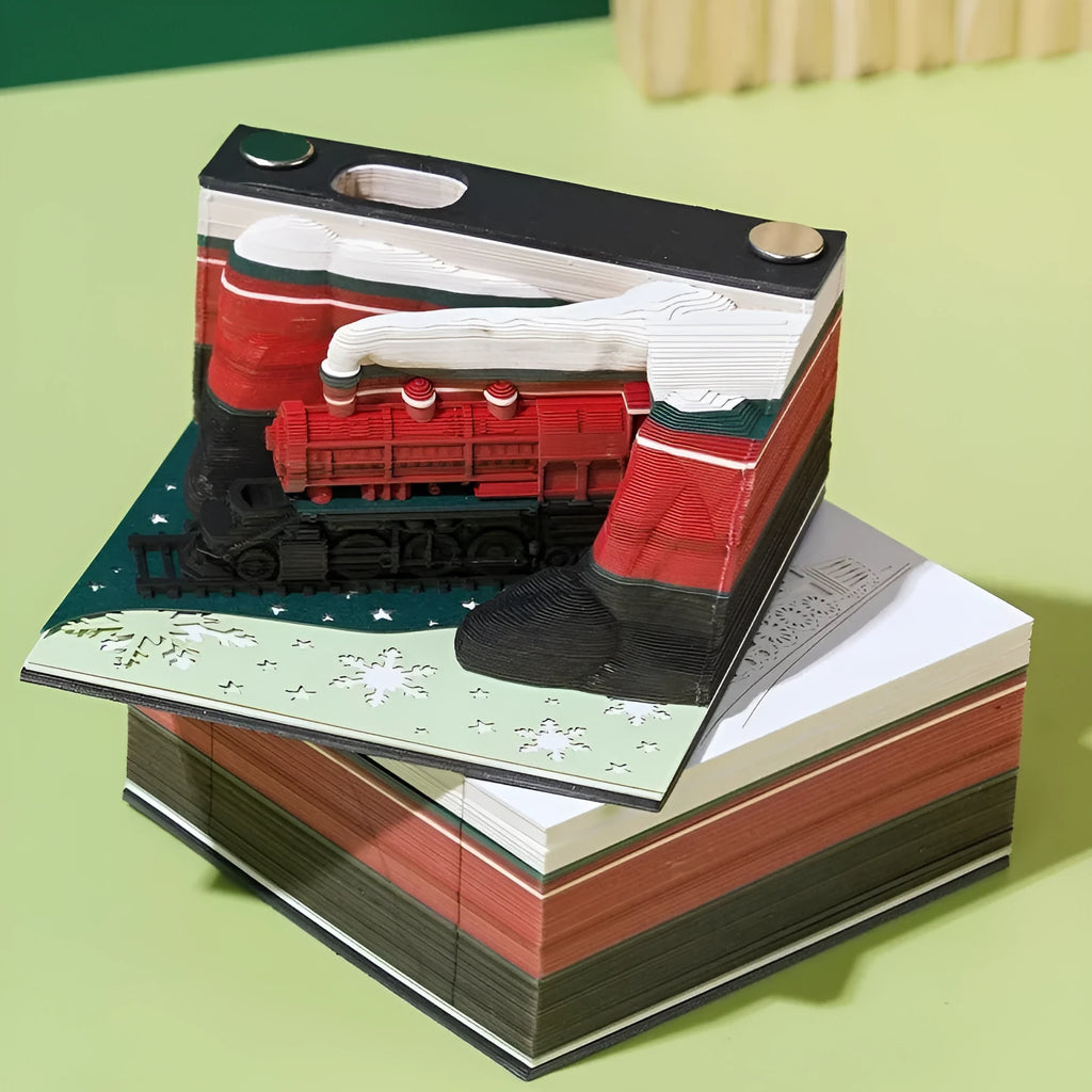 3D sticky notes paper carving pad with Qingshui Temple design and Christmas Train coloured cover